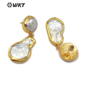 WT-E560 della signora del Commercio All'ingrosso dei monili della <span class=keywords><strong>perla</strong></span> placcato oro Orecchini forma di pera naturale d'acqua dolce orecchini di perle - Product Image 4