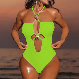 2025 nuovo Bikini intero solido con taglio alto scavato speciale tessuto Fitness costumi da bagno Sexy Bikini set per le donne - Product Image 1