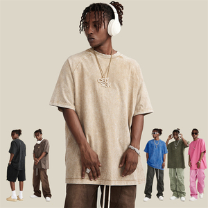 T-shirt à col rond surdimensionné de haute qualité pour hommes Logo personnalisé 100% coton tissu éponge délavé à l'acide - Product Image 4