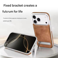 Étui de téléphone en cuir PU antichoc avec support métallique pliable invisible et logo personnalisé pour iPhone 17 Air 16 15 11 12 13 18 Pro Max