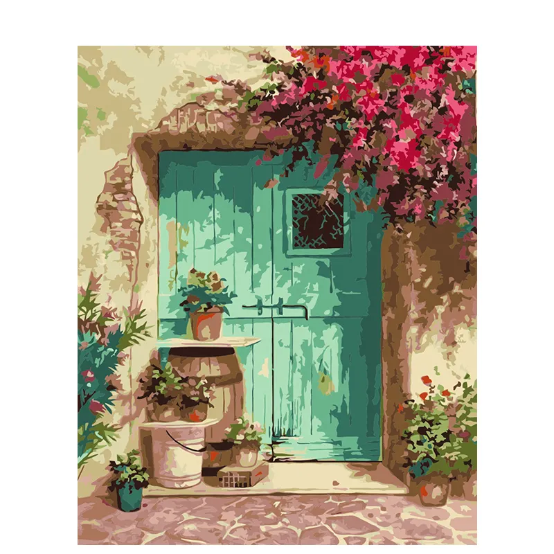 CHENISTORY 995884部屋の風景と新しいデザインの花数字でペイント大人のためのモダンな油絵キャンバス