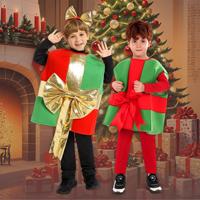 Costumes de Noël en gros, Costume de Noël en forme de boîte cadeau avec nœud papillon, Tenue de fantaisie pour fêtes de fin d'année et jeux de rôle