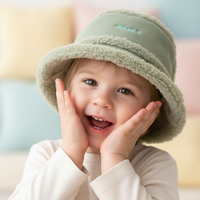 Chapeau Bob en Polaire Suédée Personnalisable pour Enfants, Couleur Matcha Vert, Bloc de Couleurs, Épais et Chaud, Tendance Unisexe pour les Vacances d'Hiver