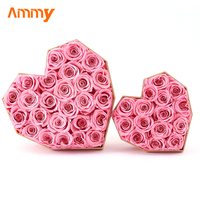 Boîte en verre en forme de coeur Ammy AM-PFF04 préservée 18 fleurs de roses éternelles pour la décoration d'événement de mariage cadeau de la Saint-Valentin