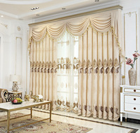 Panneaux de rideaux occultants thermiques de style luxueux, beige, brodés de fleurs, pour salon