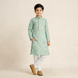 <b>Boys</b> Rayon Sequence <b>Kurta</b> Pajama Set Teal Green Ethnic Festive Wedding Wear Kids Indian Clothing 0-14 Years Wholesale - Product Image 1