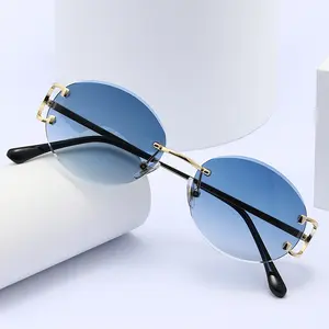 6026 라운드 frameless 컷 에지 편광 금속 선글라스 여성용 패션 선글라스