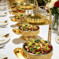 Plat de service de buffet doré en acier inoxydable élégant 8L, chauffe-plat à alcool avec couvercle suspendu, longue durée de vie pour la restauration