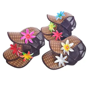 HH00005 yüksek kaliteli köpük Tiare çiçek el yapımı dokuma beyzbol şapkası kamyon şoförü hasır şapka Hawaii yaz plaj güneşlik spor kap