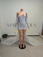 Último modelo MF 21st Bow, Vestidos rectos de fiesta y noche para mujer, con cintura imperio, cuello en V, hombros con diseño, corte en A, transpirables, con lentejuelas brillantes blancas