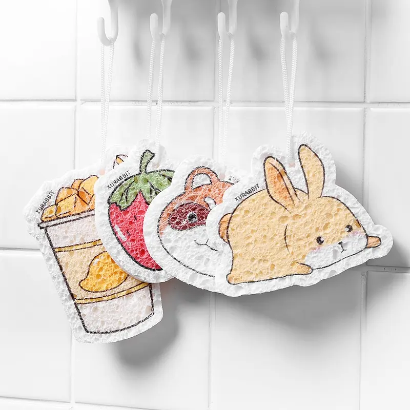Haushalts komprimierte Cellulose für die Küchen wäsche Reinigung Magic Cartoon Wood Pulp Dish Wasch schwamm