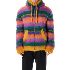 Мужской вязаный кардиган с капюшоном из мохера на молнии, с длинным рукавом, в полоску, с возможностью нанесения логотипа - Product Image 2