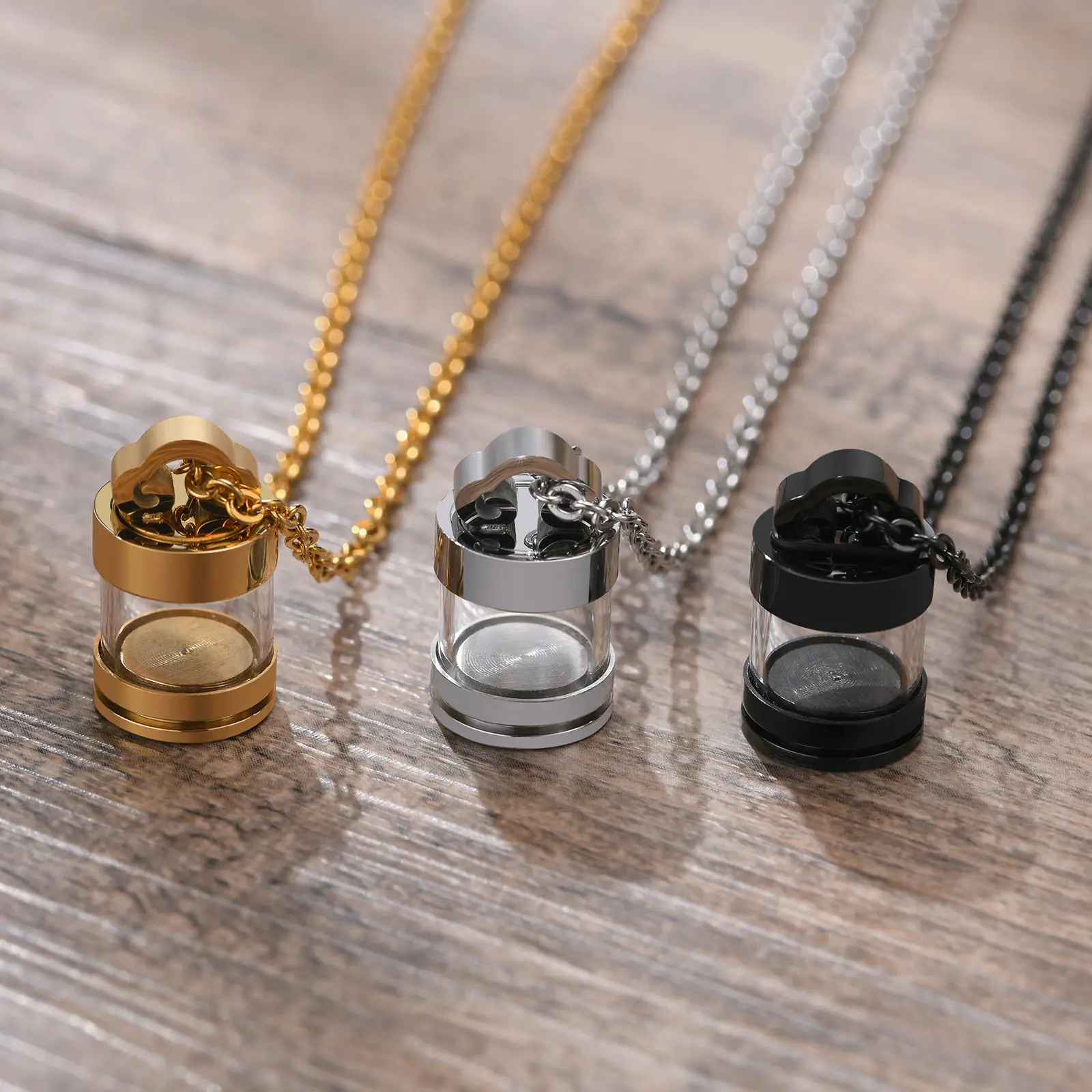 New Arrivals Openable Transparent Glass Bottle Cinerary Casket Pendant Stainless Steel Chain Necklace