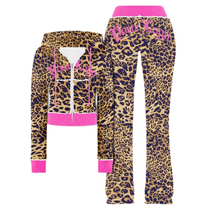 Nouvelle collection été 2026 : Ensemble décontracté deux pièces pour femme – Crop top à capuche zippé à manches longues et pantalon skinny évasé 100 % polyester - Product Image 4