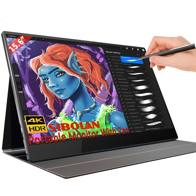Sibolan 15.6 Inch Touch IPS LCD HDR 4K Portable Monitor 600 Brightness 100% Color Gamut Supports Stylus USB Type-C New