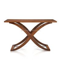 Table console en bois massif avec design à pieds croisés, couleur brun foncé