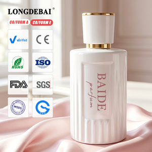 Flacon de <span class=keywords><strong>parfum</strong></span> de luxe en verre blanc texturé côtelé 100 ml avec pulvérisateur fin doré, flacon de <span class=keywords><strong>parfum</strong></span> vide avec emballage boîte - Product Image 2