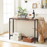 Table console moderne minimaliste en métal avec plateau en bois pour salon, entrée, couloir