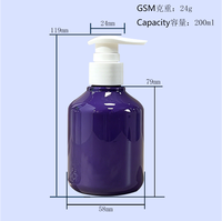 Bouteille à pompe ronde Boston en plastique transparent/violet brillant de 200 ml - Contenant vide à large ouverture