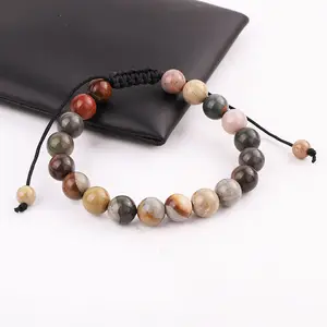 Yiwu Jewelry Factory Making 8MM Natural Stone Cat Eye Jasper Beads Handmade Macrame Friendship Bracelet Adjustable Men Women