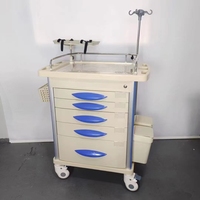 Carrito de Emergencia Médico ABS, Carro de Rescate Hospitalario con Bloqueo Central, Soporte para Suero Intravenoso y Soporte para Cilindro de Oxígeno
