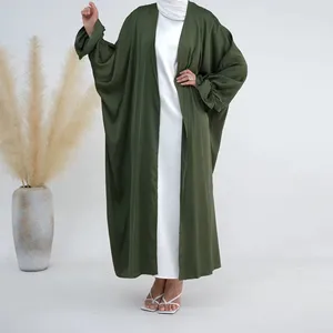 2024 hot sale Wholesale New Arrival Stylish Islamic Clothing Dubai Abaya Fashion Cardigan Women Abaya Satin Front Open Abaya