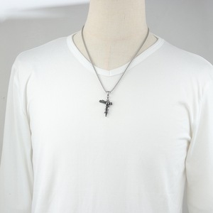 yunnique Skeleton <b>Cross</b> Pendant Necklace Stainless Steel Men's Hip Hop Jewelry Fashion Accessory - Product Image 3