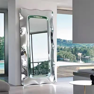 Specchio <span class=keywords><strong>da</strong></span> <span class=keywords><strong>Parete</strong></span> Moderno in Metallo a Onda, Decorazione Scintillante Fatta a Mano, Specchio in Acciaio Inossidabile Smussato, Splendida Scultura Artistica <span class=keywords><strong>da</strong></span> <span class=keywords><strong>Parete</strong></span> Argento di Lusso - Product Image 4