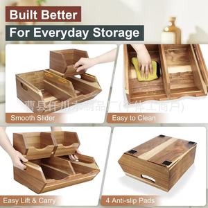 Caja de Almacenamiento de Vegetales de Madera de Acacia de 12.5 Pulgadas, Organizador de Cocina Apilable de Forma Rectangular para Almacenamiento de Alimentos - Product Image 3