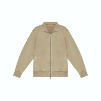 Veste de survêtement zippée vintage pour homme, col montant côtelé, couleur avoine, épaules tombantes, poches plaquées, style streetwear, logo personnalisé