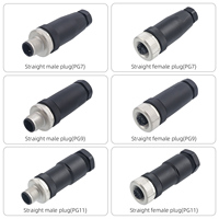 Connecteur M12 étanche IP67, fiche aviation en plastique, câblable sur site, terminaison à souder, vis PG7 PG9, 2 3 4 5 6 8 12 17 broches