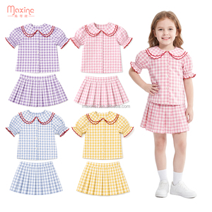 Set 2 Pezzi in Cotone Traspirante Stile Vintage per Bambine, Outfit Casual Coordinato per Uso Quotidiano, Completo a Quadretti Viola per Ragazze - Product Image 2