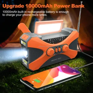 Rechargeable Emergency Solar Charger Dynamo Hand Crank AM FM DAB Radio With Flashlight 10000mAh Power Bank Portable Radio
