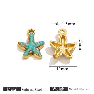 DZ056 18K Gold Plated Stainless Steel Starfish Pendants, Enamel Inlay Ocean Charms, DIY <strong>Jewelry</strong> Necklace Accessories <strong>Supplies</strong> - Product Image 2