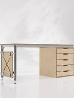 Bureau minimaliste Bauhaus en bois de bouleau avec tiroir et trou de câblage, double usage chambre/étude/bureau – Profilé en aluminium résistant aux taches et durable