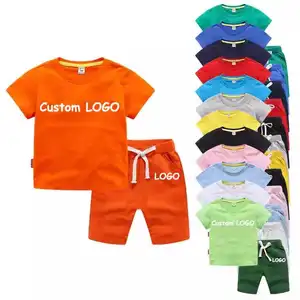 Summer Kids T-Shirt And Short Suits Custom Cotton Plain Two Piece Sets Kids Boys Clothing Short Sets