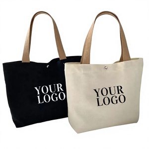 Sac fourre-tout en toile de couleur unie avec logo imprimé, ouverture supérieure, pour le shopping, toutes saisons, style minimaliste - Product Image 1