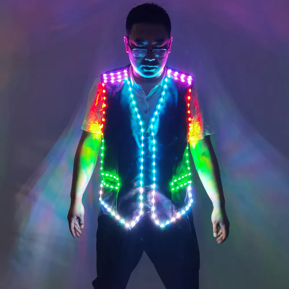 Balo salonu dansçıları için renkli LED ışıklı yelek DJ şarkıcı Performer sahne giyim ceket ve waiiçin giysi-dans kostümleri