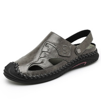 Chanclas de cuero genuino extragrandes para hombre con puntera, servicio de LOGO personalizado, ideales para playa y exteriores.