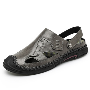 Sandales de plage pour hommes en cuir véritable extra-larges avec embout de protection, service de personnalisation du logo, fournitures d'usine - Product Image 2