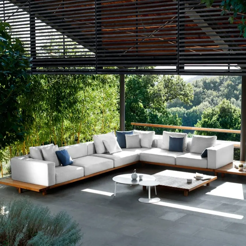 Sofá de madera de teca para patio, muebles de exterior de diseño moderno, 2022