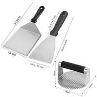 Presse à hamburgers en acier inoxydable avec poignée antidérapante, 3 spatules de barbecue, outils de grillade, kit de presse à burgers