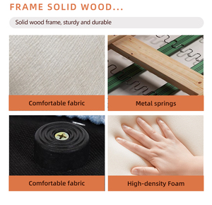 Set Divano Componibile 100 Pollici con Sedie in Legno, Design <span class=keywords><strong>Moderno</strong></span> a U, Colore Beige e <span class=keywords><strong>Bianco</strong></span>, Seduta Profonda per <span class=keywords><strong>Soggiorno</strong></span> - Product Image 4