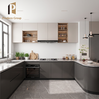 Ensemble d'armoires de cuisine de luxe noires pour projet de maison, finition ultra brillante, design moderne, unité d'armoires de cuisine, armoires de cuisine