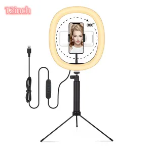 Lampu cincin 12 inci dengan tripod desktop, lampu cincin LED Aros de Luz 12 inci untuk Selfie