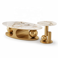 Table basse ovale en pierre légère de style italien, table d'appoint double boule de luxe léger et simple pour la maison, combinaison tendance