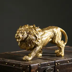 MakeWell fabbrica personalizzata resina di vendita calda manuale decorazione della casa ruggito prepotente maschio leone dorato artigianato in resina