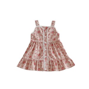 2025 estate abiti <span class=keywords><strong>da</strong></span> bambino in cotone stile coreano gilet floreale per ragazze semplici tinte in pizzo retrò francese con finiture al ginocchio - Product Image 4