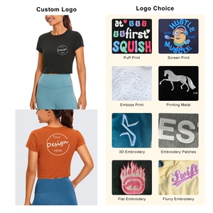 Alta calidad bordado personalizado mujer 95 algodón peinado 5 Spandex elástico suelto Color sólido entrenamiento Crop camiseta para mujer - Product Image 3