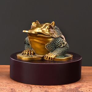 Bronze Toad Figurine Copper Green Handmade Animal Sculpture Home Decoration Gift - Product Image 1